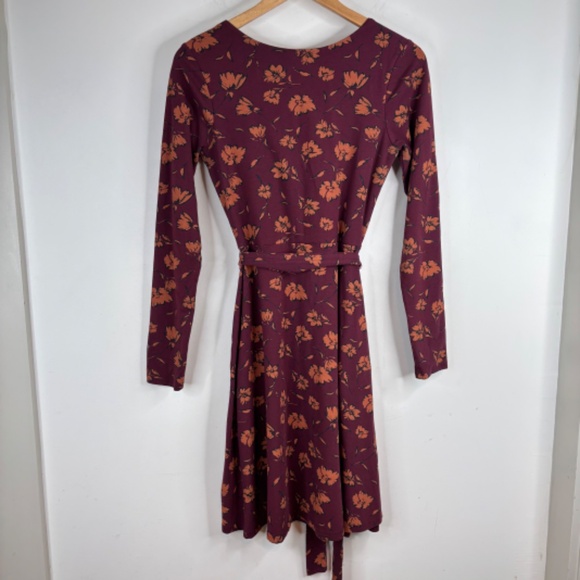 Pact Long Sleeve Midi Dress S Organic Cotton Floral Plum Pockets Belt Boho Fall - Picture 4 of 9
